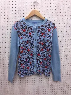 レトロ 古着 Rossetto 花柄ベロア×リブ切替 水色ニットカーディガン