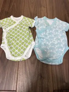 リンゴと象柄の短袖ボディスーツ2枚セット