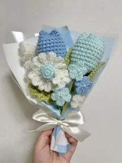 母の日】枯れない花束、カーネーションハンドメイド 青と白の花束