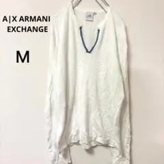 【希少】アルマーニエクスチェンジ キーネック コットンニット M 凹凸生地 白のサムネイル