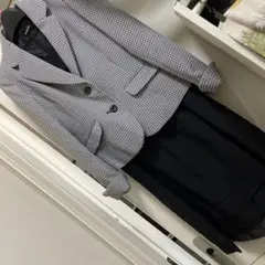 チェック柄ジャケットとブラックドレスセット11ARフォーマル卒入
