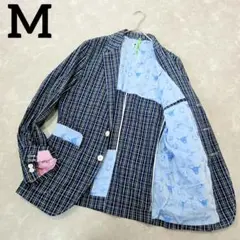 【未使用級】オンリー　おしゃれ　ジャケパン　ネイビー　チェック　裏地総柄　Mのサムネイル