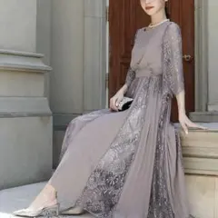 美品 GIRL パーティードレス プリーツ レース ロングワンピース 結婚式 M