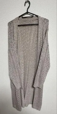 ベージュ レース編み ロングカーディガン