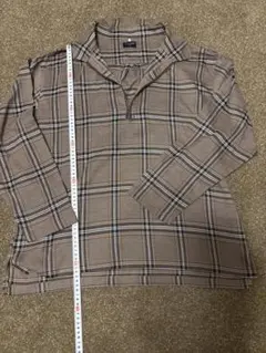 ブラウン系チェック ハーフジップ長袖シャツ
