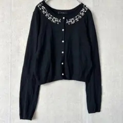 リエンダ ビジュー パール カーディガン ブラック ショート丈 上品