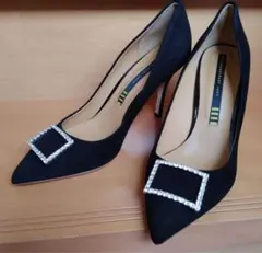 EXTRAORDINARYJANE黒スエードハイヒールパンプスビジュー