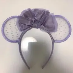 【美品】ディズニー カチューシャ紫色リボン付き