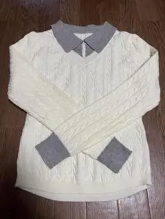 アイボリー ケーブル編みニット S
