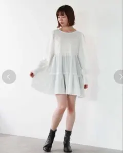 ホワイト バックシャンティアードチュニック ミニワンピース 長袖のサムネイル