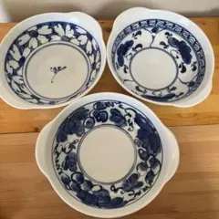 有田焼　青い花柄大皿　3個セット　匿名配送　深皿