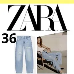 ZARA☆ Z1975 ダメージ加工バギーレースデニムパンツ ブルー 38 - メルカリ