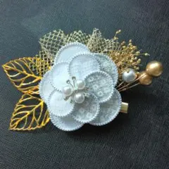 和風　白、銀、ゴールドの花モチーフ髪飾り　01-06