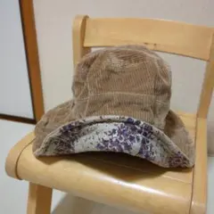 帽子 レディースハット 花柄 コーデュロイ ワイヤー入り リバーシブル ベージュ