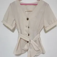 INGNI サッシュ付麻調ペプラム トップス