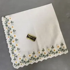 フェールリン 刺繍ハンカチ マーガレット リネン スカラップ 未使用のサムネイル