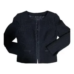 UNTITLED アンタイトル ツイード ノーカラー ジャケット ネイビー ラメ