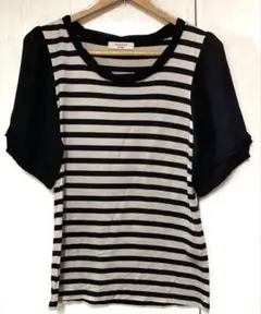 【匿名配送】オリヒカ　黒　ボーダー　半袖シフォン　カットソー