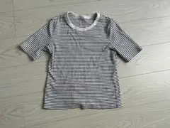 GU ボーダー リブ クルーネック Tシャツ 半袖