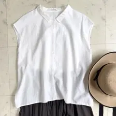 未着用 イネド リネンタックブラウス シャツ 白 麻 上品 定価1.9万円 
