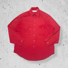 90sBUGLE BOYワークシャツ長袖レッド無地オーバーサイズビンテージ古着L