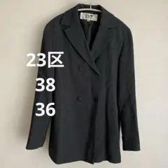 g古着 23区 パンツスーツ　セットアップ ダークグレー　ストライプ　☺︎のサムネイル