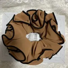 シュシュ　茶オレンジ✖️黒　縁かがり❣️