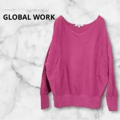 【グローバルワーク】ニットVネックセーターショッキングピンク　レディーストップス