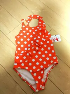 【新品/未使用】オレンジ水玉ワンピース水着とラッシュガードセット