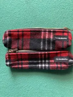 SUBARU チェック柄 フリース筆箱2個セット