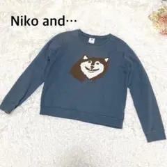 s.2038【ニコアンド】長袖 トレーナー ワッペン 犬 ネイビー系 Fサイズ