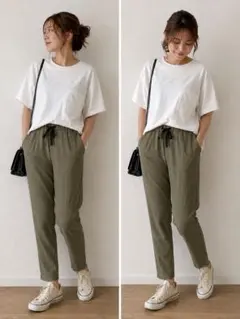 Bonheur カーキ テーパードパンツ レディース