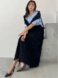 [新品未使用]anuans カットジャガードセミフレアスカート