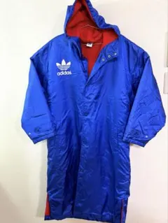 adidas フード付き ベンチコート 青　トレーニングウェア　ロングコート