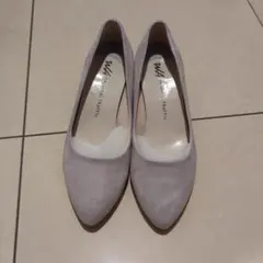 ライトグレー スエード ポインテッドトゥパンプス