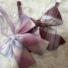 ピンク系チェックリボン・フリーサイズ 2個セット