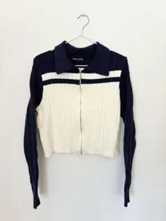 処分直前お値下げ中SHEIN ネイビーアイボリー クロップドジャケット