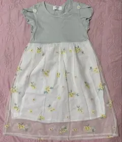 ミントグリーン 花柄刺繍 ワンピース 120cm