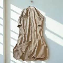 無印良品 綿100% フランネル起毛 バンドカラーシャツワンピ L