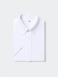 【新品】UNIQLO ドライノンアイロンジャージーシャツ白/BD半袖 L