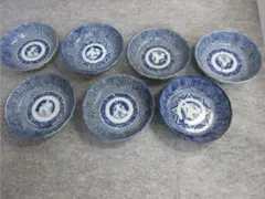 江戸後期 古伊万里 色絵金瓢箪文輪花形向付 五客 ○×高台 小鉢 蕎麦