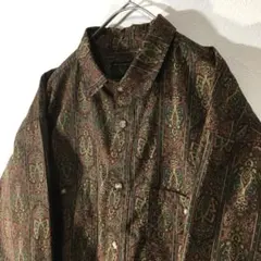 【個性派古着】日本製　長袖デザインシャツ　ペイズリー柄　マルチカラー　M相当