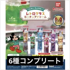 【6個セット】コンプリート レトログラスミニチュアチャーム ディズニー