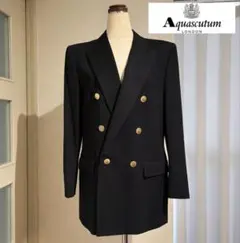 美品 アクアスキュータム 黒 ダブルブレスト テーラードジャケット ウール100