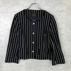 INED クリーン モード 古着 金ボタン ノーカラー ストライプ ジャケットのサムネイル