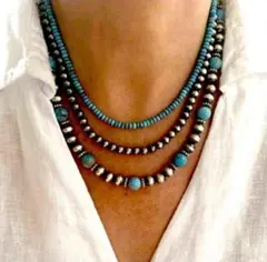 【3連ネックレス】ターコイズ　インディアンジュエリー　ナバホ　アメカジ