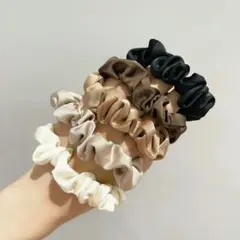 ヘアゴム シュシュ 5個セット ベージュ・ブラウン・ホワイト・ブラック