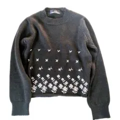90s トリココムデギャルソン クルーネック ニット ウール フラワー刺繍
