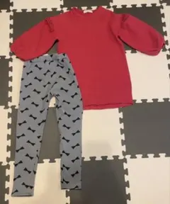 ZARA赤長袖フリルワンピース Bee 裏起毛 リボン柄ズボン 130まとめ売り