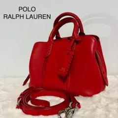 【美品】ポロ ラルフローレン ２WAY ミニハンドバッグ ショルダー レッド 赤 美品 ポロラルフローレン クロコエンボスミニスローンサッチェル
